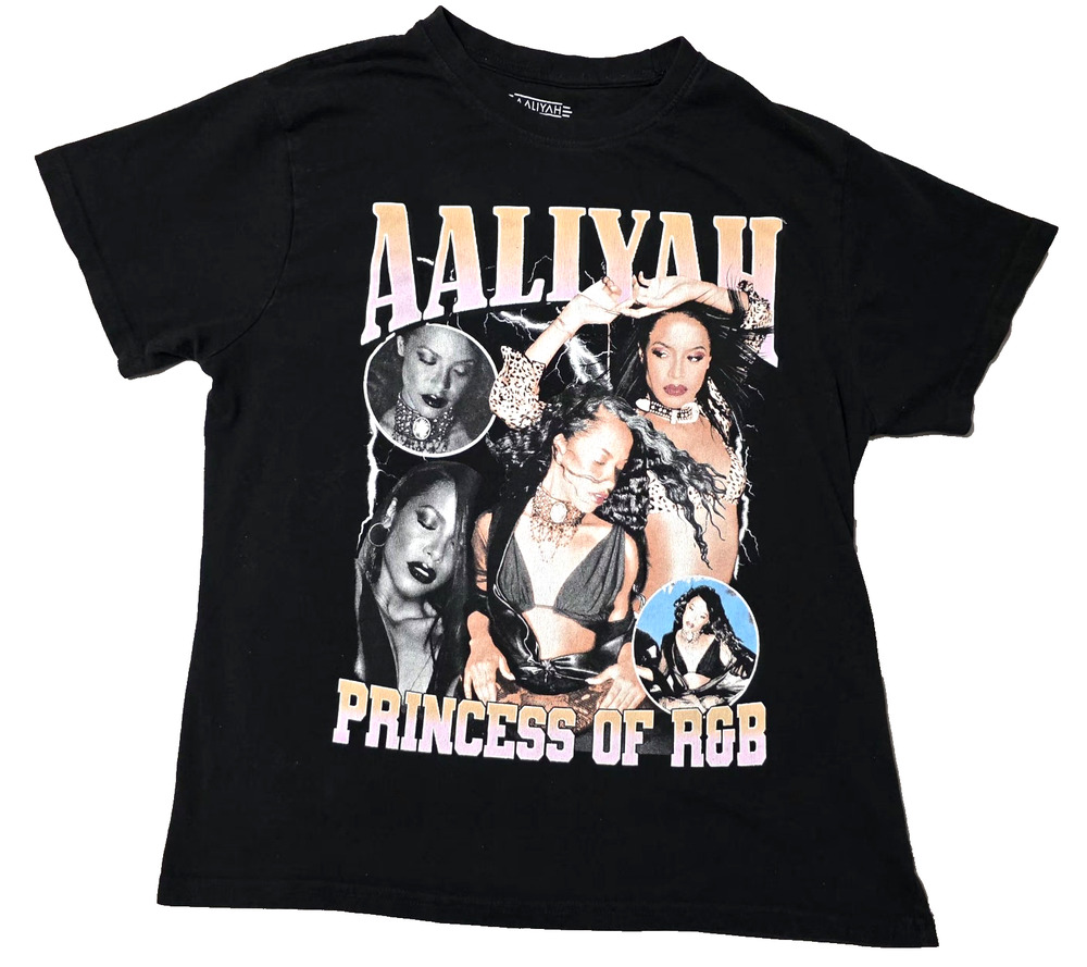 Aaliyah T-Shirt Princess of R&B Graphic Tee Black Size Large C-Life Group 2024